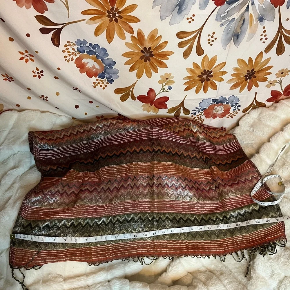 Gorgeous Boho Chevron Brown Gold Black Retro Style Tasseled Fashion Hippie Scarf